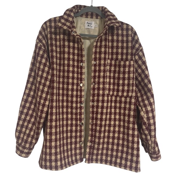 Princess Polly Houndstooth Shirt Jacket Large/XLarge Oversized Shacket Burgundy - Picture 1 of 7